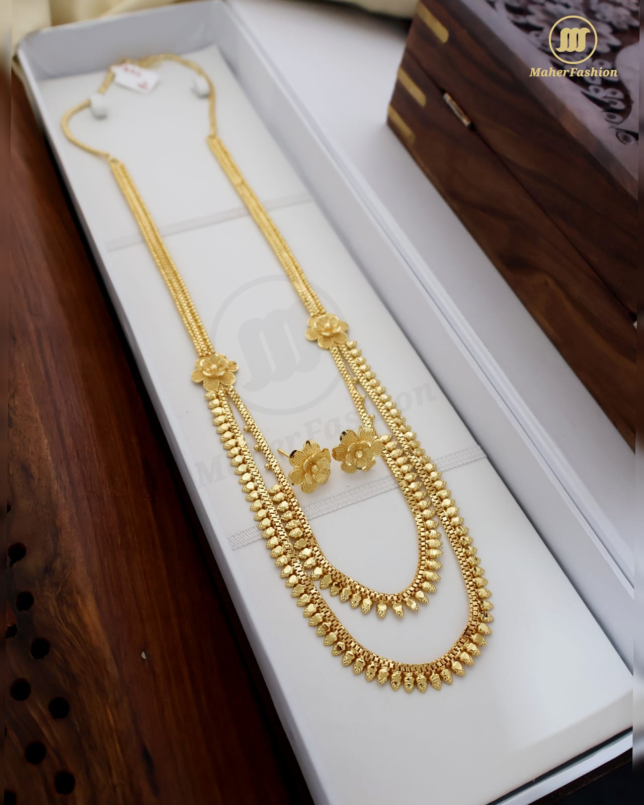 Golden Beads Bridal Long Necklace|Maherfashion